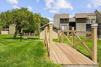 Wooden bridge with greenery around